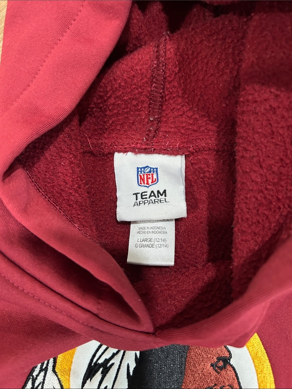 Washington Redskins Hoodie Youth Large (12-14). Burgundy/Gold - Picture 6 of 10